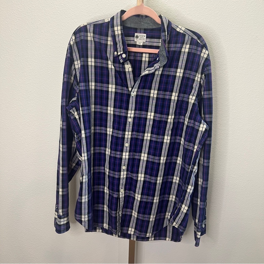 J. Crew washed tartan buttoned down purple & pink plaid XL
